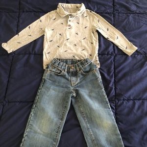 Boys 5 t jeans and dinosaur collar shirt outfit